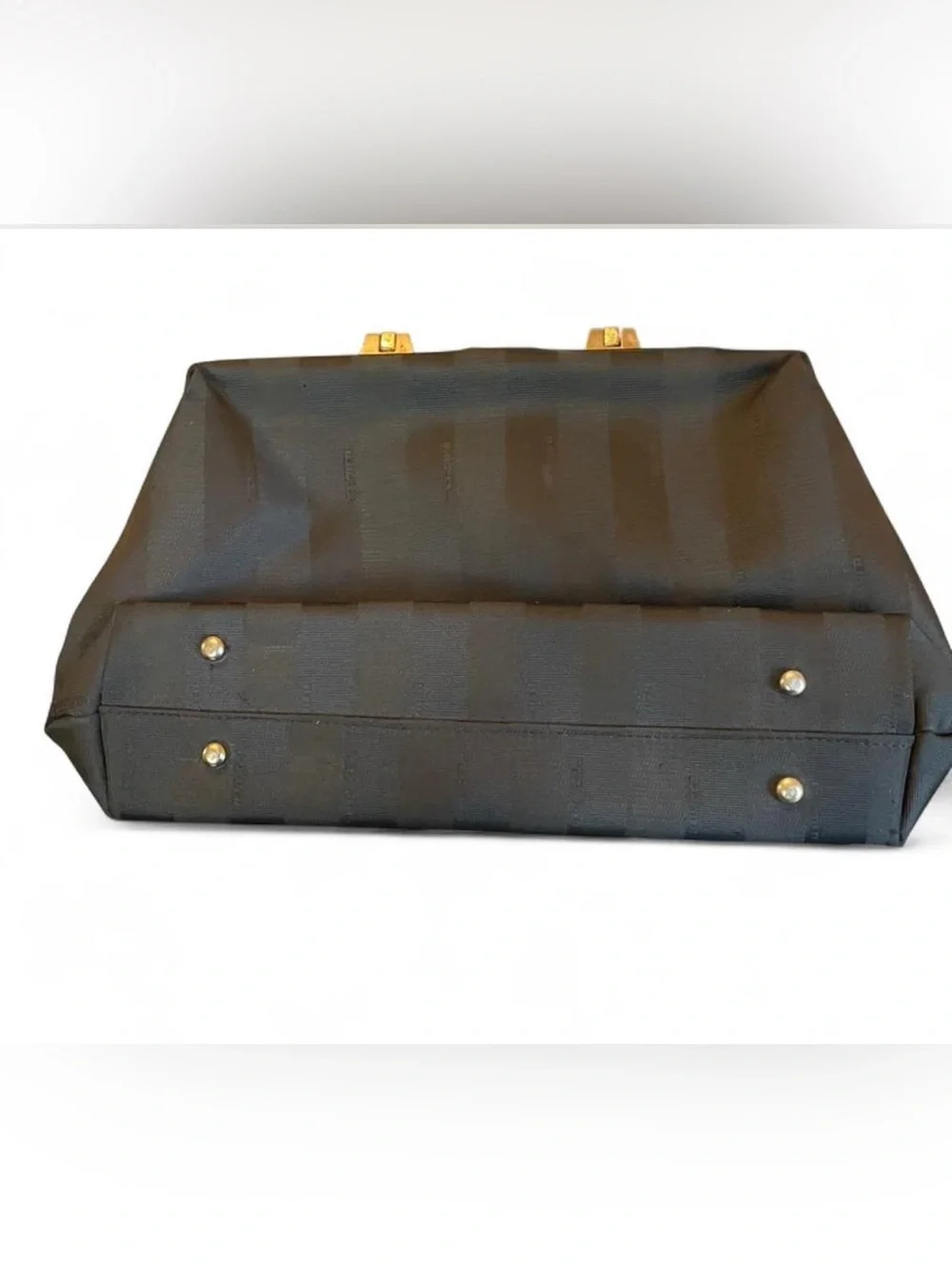 Vintage Fendi Black Striped styled Doctor Bag with Gold Hardware see pics